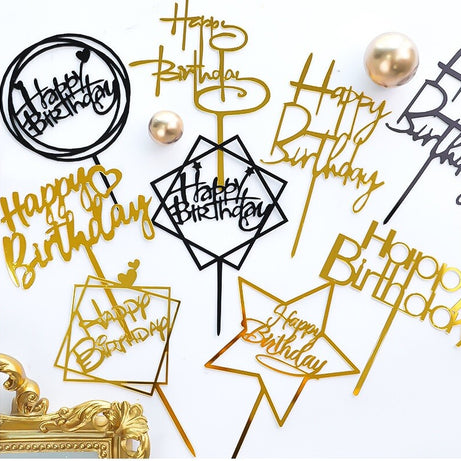 Cake Topper Birthday Party Happy Decoration Acrylic DIY Cupcake Fun 18 Styles
