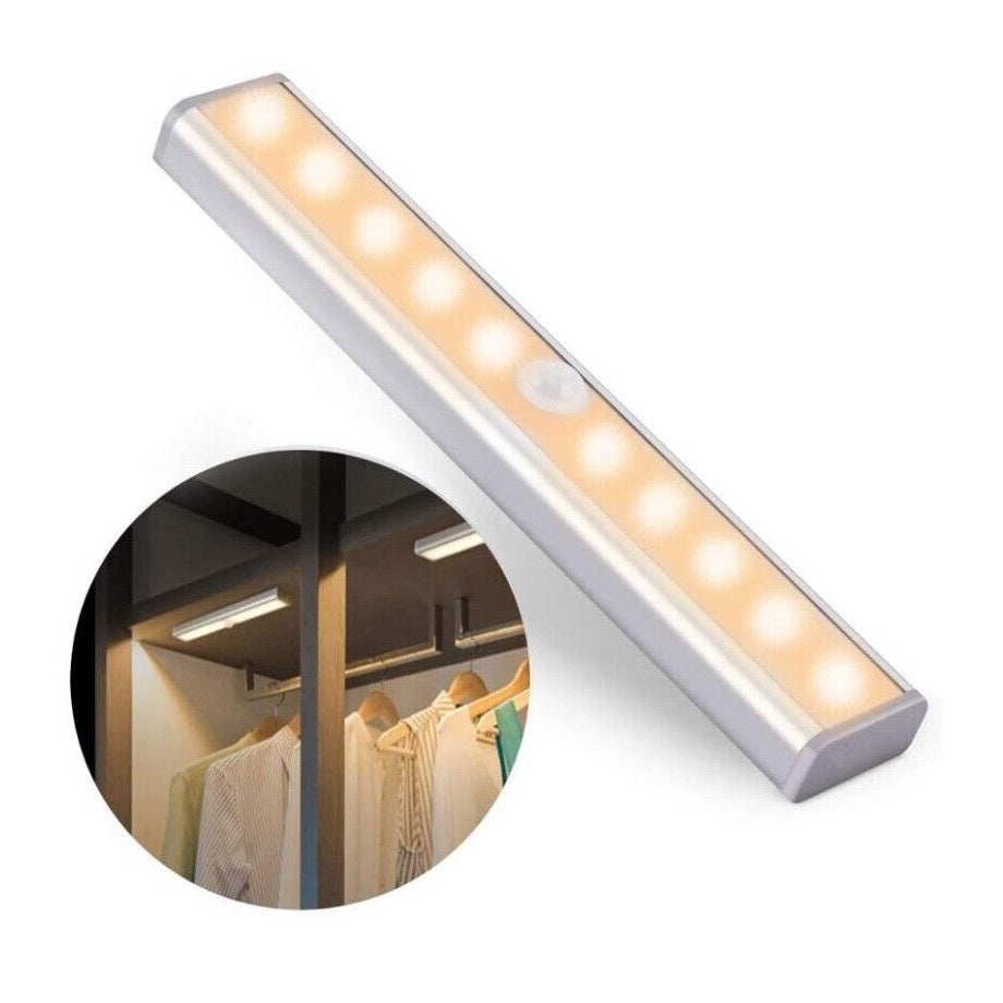 Battery 10LED PIR Motion Sensor Light Strip Cabinet Closet Lamp Sensor Wardrobe