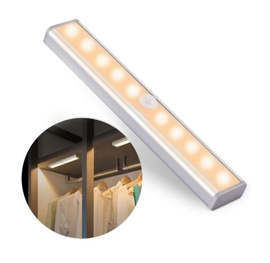Battery 10LED PIR Motion Sensor Light Strip Cabinet Closet Lamp Sensor Wardrobe