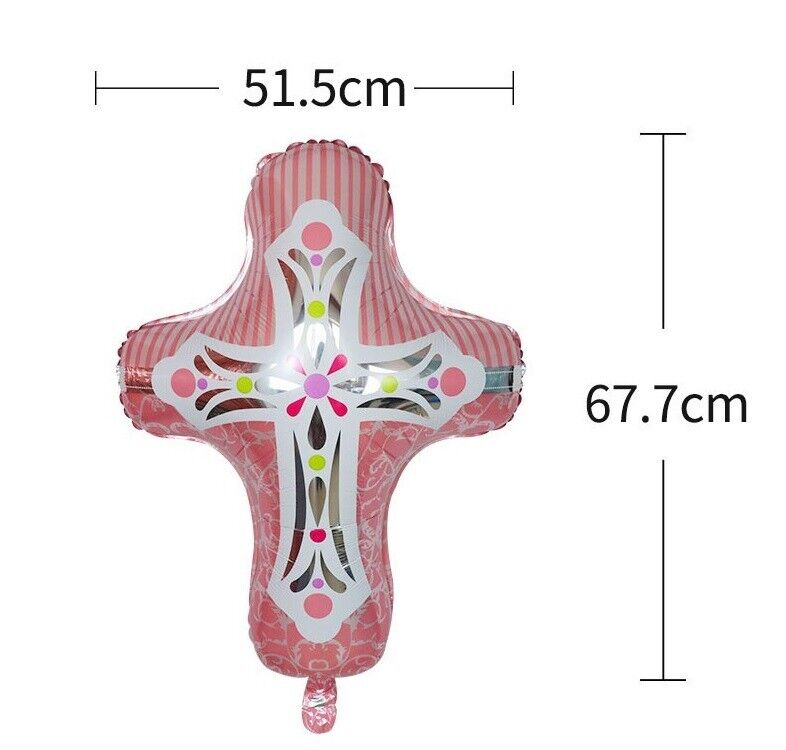 Cross Balloon 28” Baptism Easter Christening First Communion Wedding Pink Blue