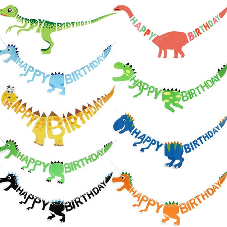 Dinosaur Happy Birthday Banner Hanging Bunting Party Decoration Garland Banners