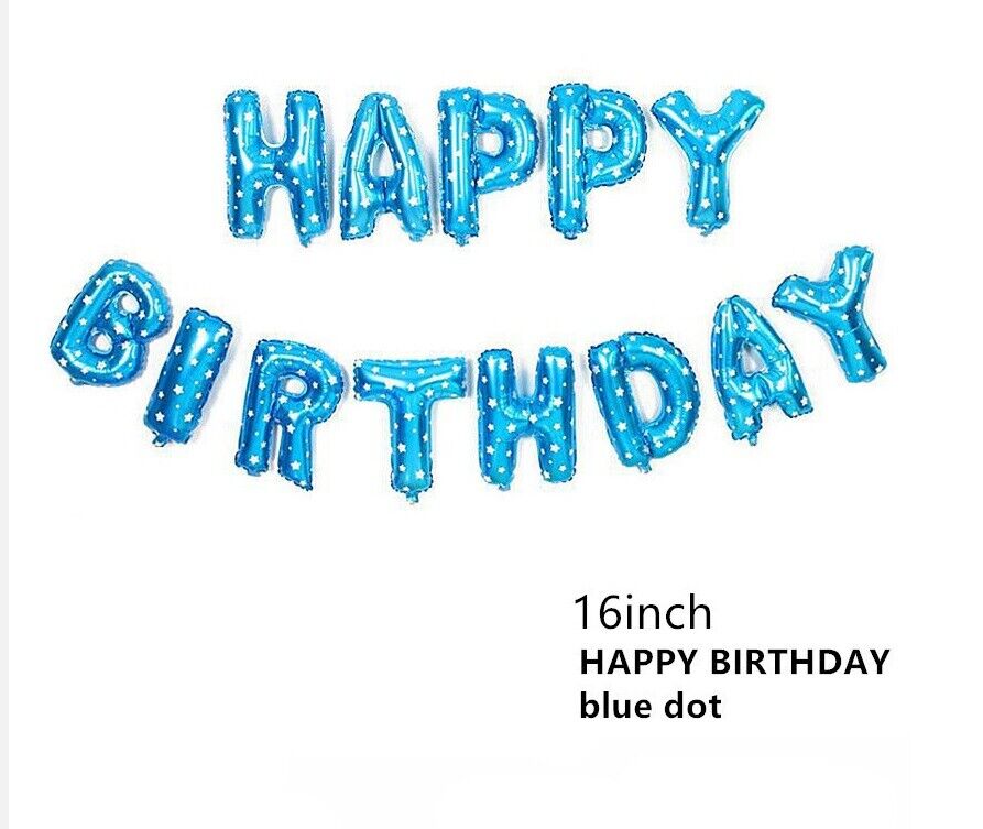 HAPPY BIRTHDAY BALLOONS BLUE DOTS SELF INFLATING BANNER BUNTING PARTY DECORATION
