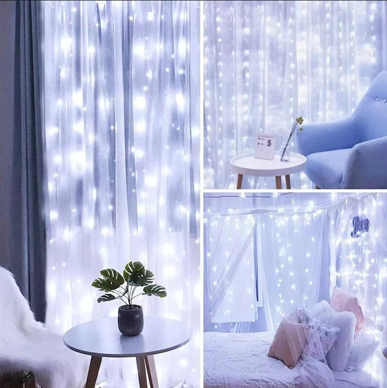 300 LED USB Window Curtain Fairy Lights Remote Wire Cold White Wedding Xmas New