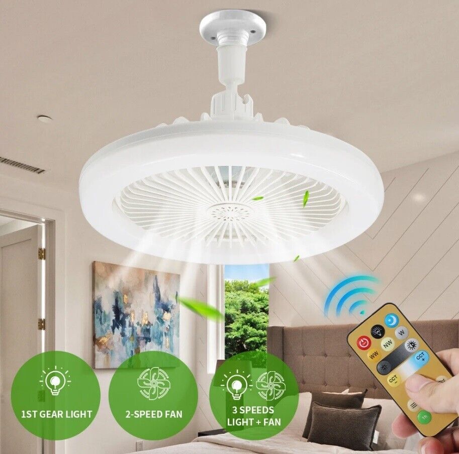 LED Fan Light Ceiling Adjustable Wind Speed Remote Control Bedroom Livingroom UK