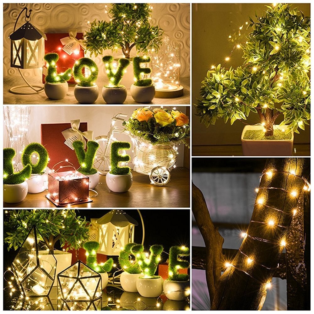 Solar LED Lights Waterproof Copper String Fairy Christmas Wedding Party Garden