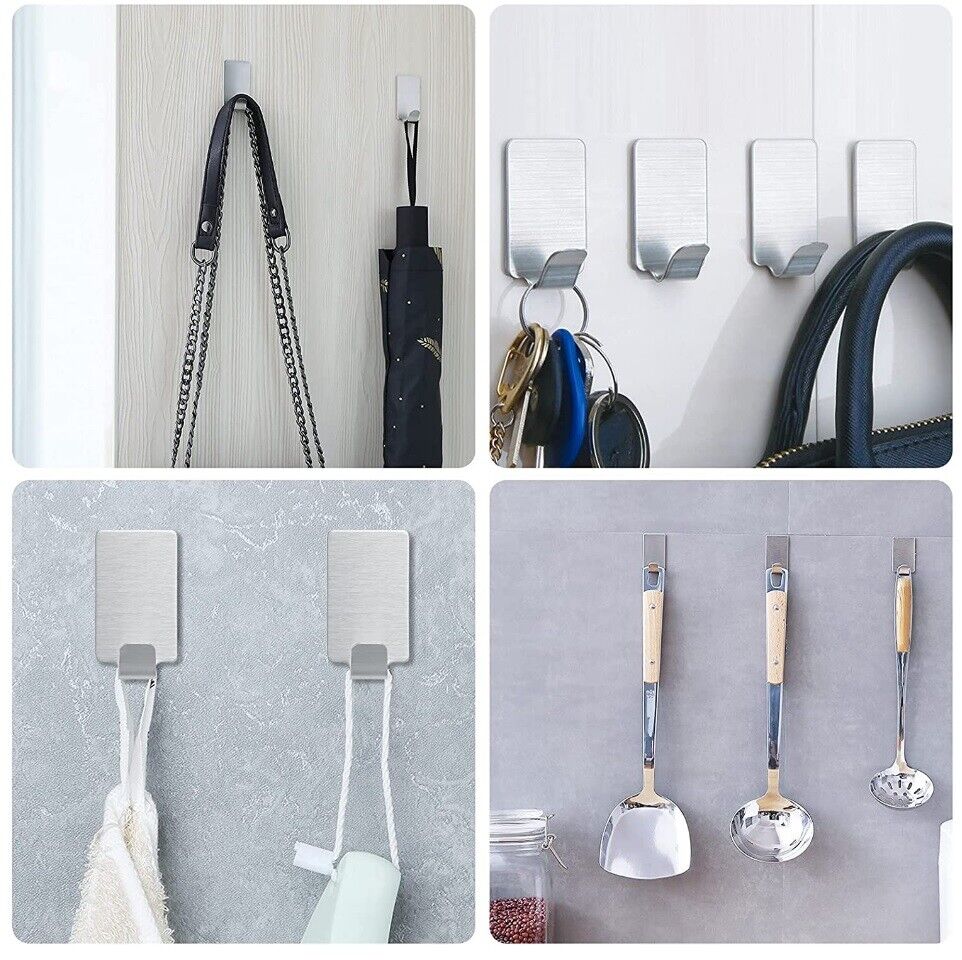 12 Coat Hooks Self Adhesive Sticky Heavy Duty Wall Seamless Stainless Steel