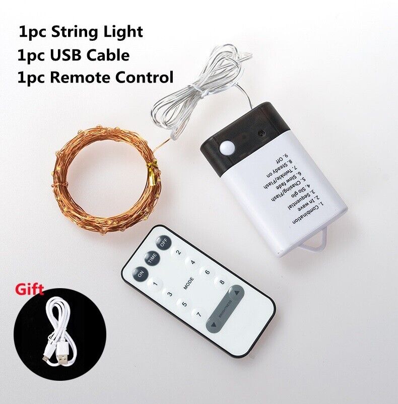 Fairy Lights LED Battery and USB 2 in 1 Remote Control Christmas Copper String
