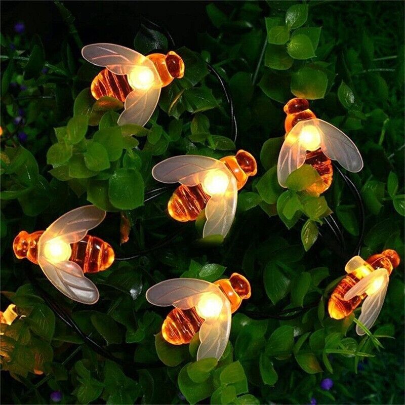 Honey Bee LED Shaped Solar Power 20 LED String Lights Garden Outdoor Waterproof