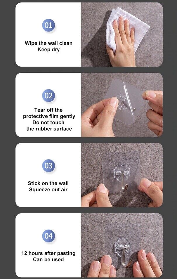 1-20 Self Adhesive Strong Sticky Hooks Heavy Duty Wall Seamless Transparent Glue