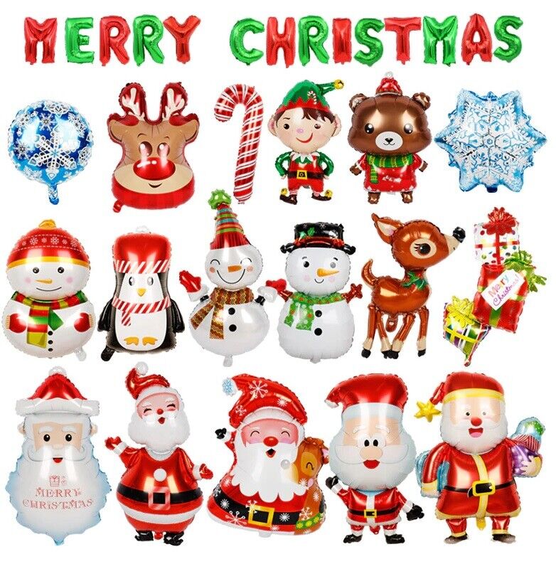 Merry Christmas Balloons Huge Xmas Tree Snowman Deer Foil Helium Party Children