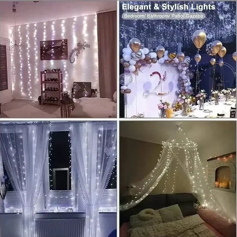 300 LED USB Window Curtain Fairy Lights Remote Wire Cold White Wedding Xmas New