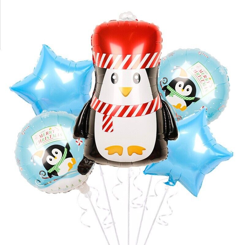 Christmas Balloons Penguin Set of 5 Father Merry Xmas Party Kids Helium Fun Xmas