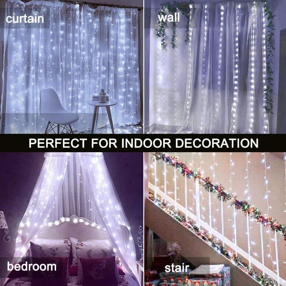 USB LED Window Curtain Fairy String Garden Lights Remote Copper Wire 3M XMAS UK