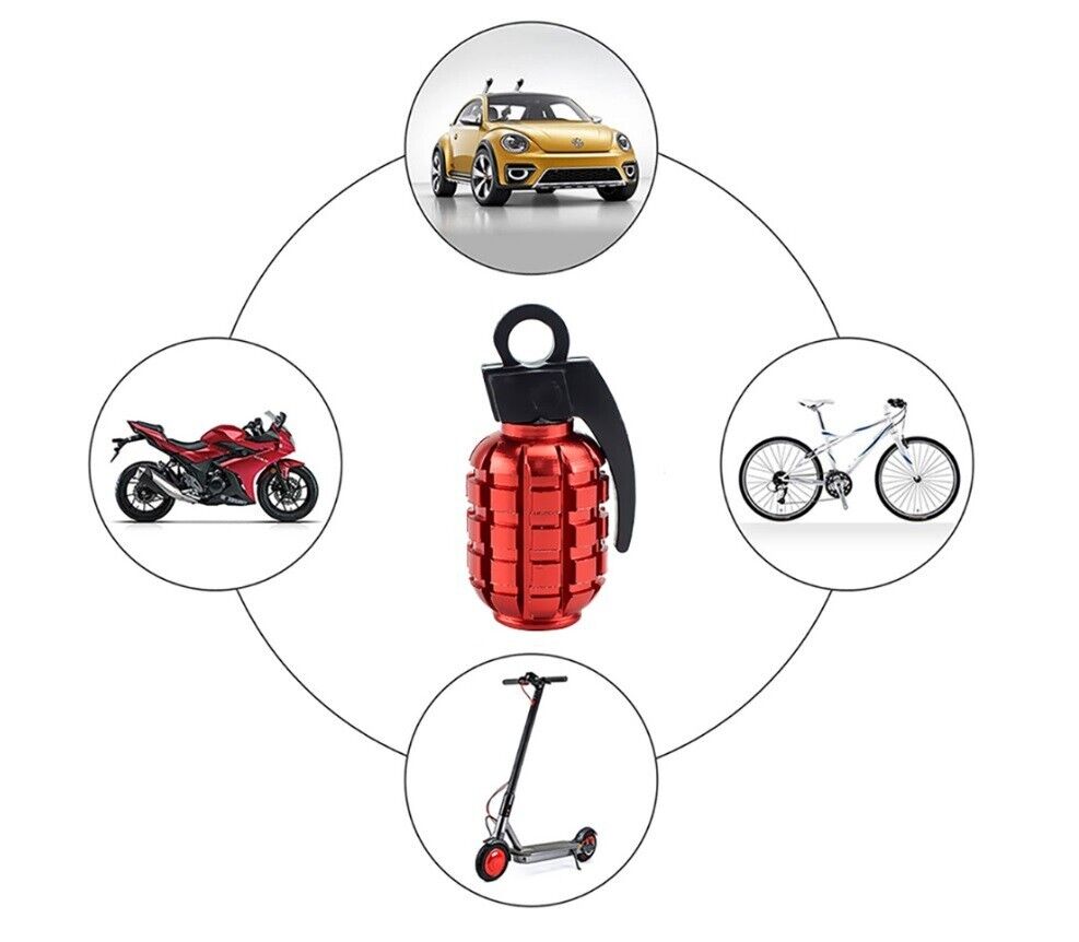 Tyre Valve Dust Caps Grenade Red Car Bike Motorcycle Alloy X 4 UK Seller