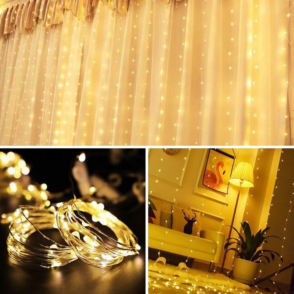 USB LED Window Curtain Fairy String Garden Lights Remote Copper Wire 3M XMAS UK