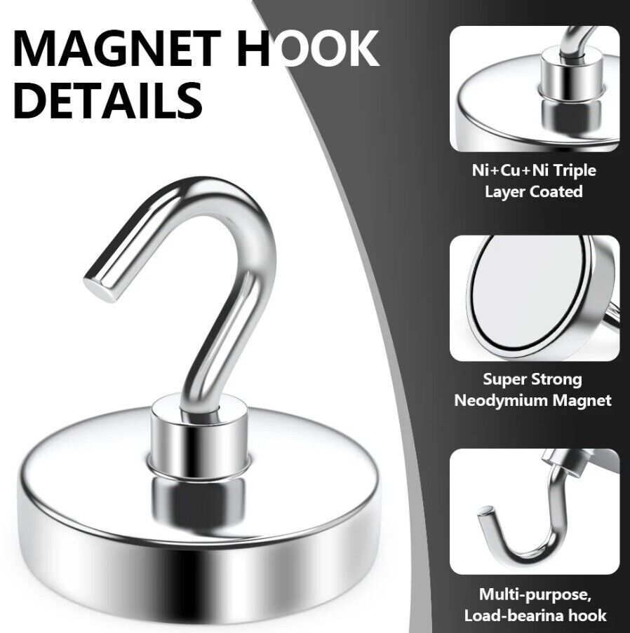 Magnetic Hooks Strong 10x Magnet Hanger Hold Neodymium Hook Heavy Duty Kitchen