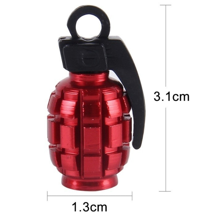 Tyre Valve Dust Caps Grenade Red Car Bike Motorcycle Alloy X 4 UK Seller