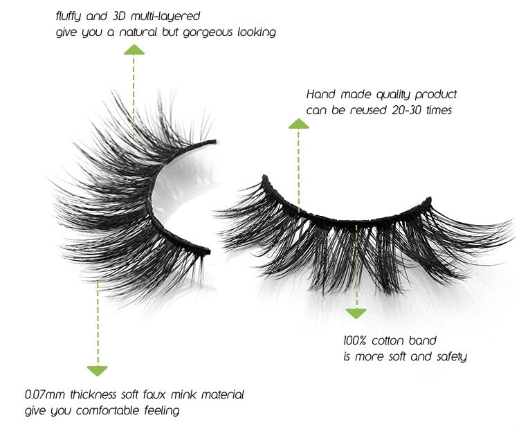 3D Silk Hair Handmade Thick Long Fluffy Cross False Eyelashes Reuse 20 Times