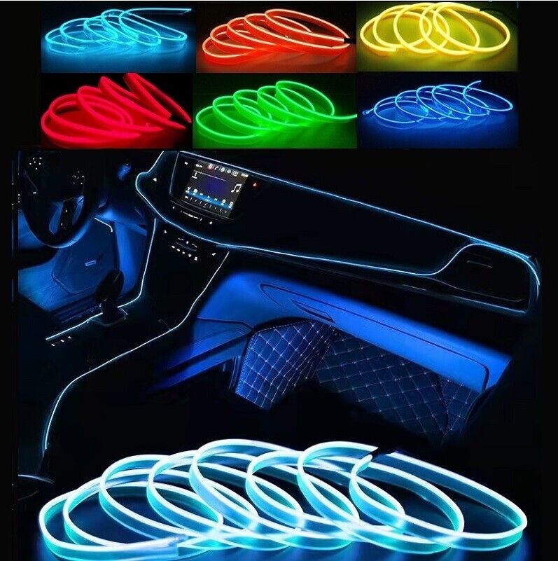 Car LED Strip Neon Rope EL Wire Flexible String Glow Light 5m DIY Lighting USB