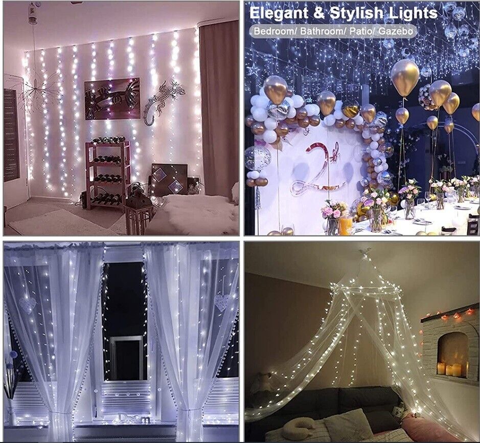 USB LED Window Curtain Fairy String Garden Lights Remote Copper Wire 3M XMAS UK