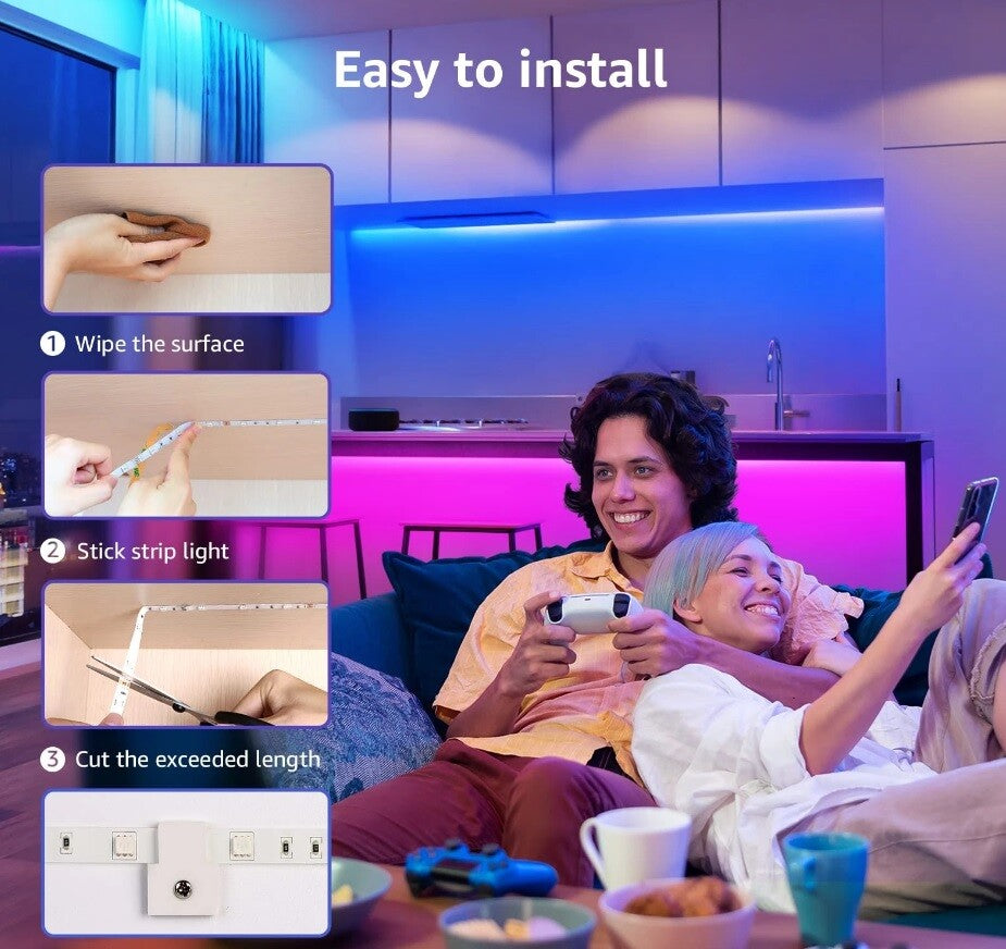 LED Strip Bluetooth APP Light RGB 5050 1- 5m Colour Changing Tape TV Kitchen