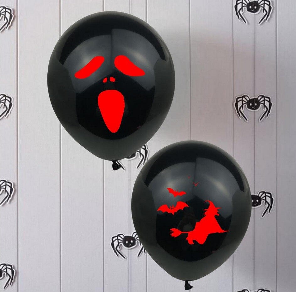 Halloween Balloons x 10 Black Orange Spooky Decorations Cobweb Pumpkin Party Fun