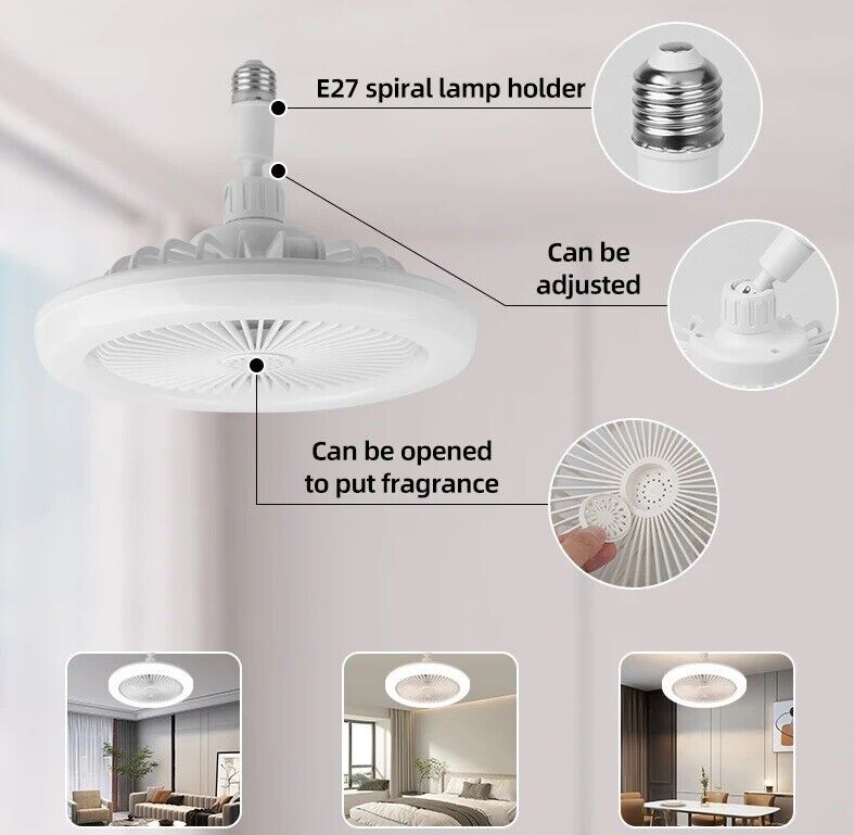 LED Fan Light Ceiling Adjustable Wind Speed Remote Control Bedroom Livingroom UK