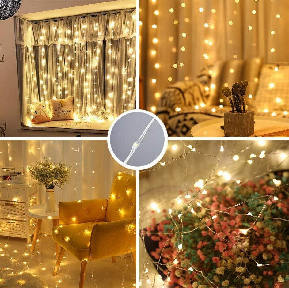 USB LED Window Curtain Fairy String Garden Lights Remote Copper Wire 3M XMAS UK