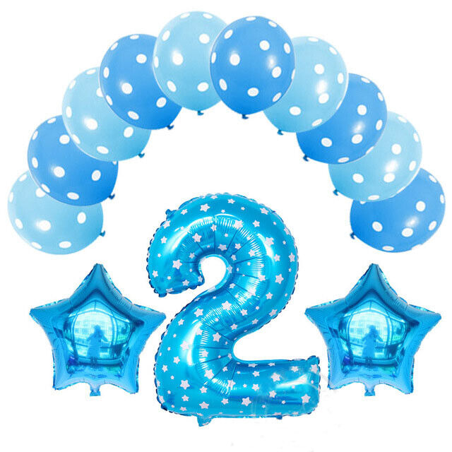BIRTHDAY BALLOON 2nd PARTY FUN BIG FOIL NUMBER & BALLOON DECORATION SET BLUE