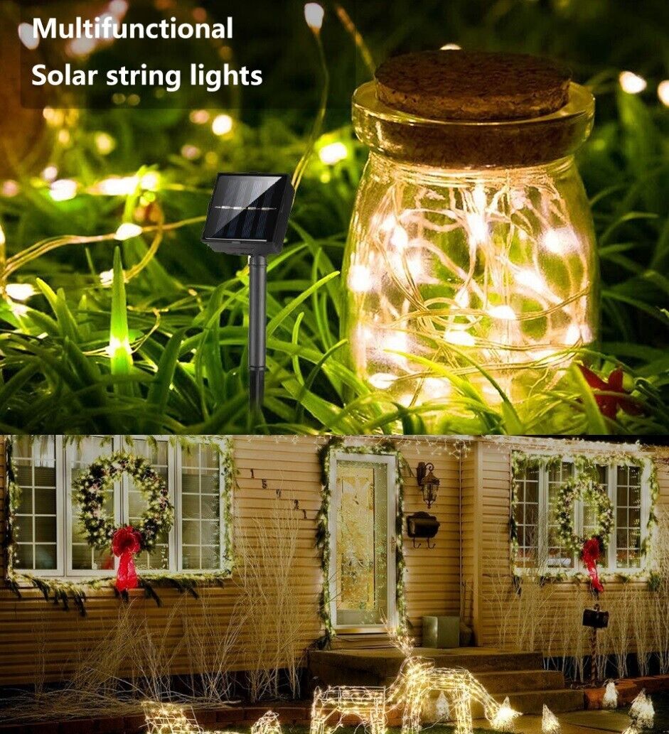 Solar LED Lights Waterproof Copper String Fairy Christmas Wedding Party Garden