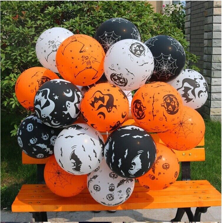 Halloween Balloons Black Orange Spooky Decorations Cobweb Pumpkin Party 12