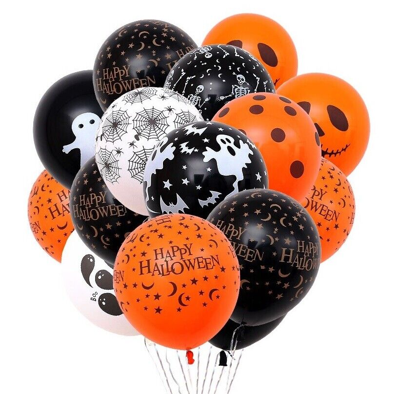 Halloween Balloons Black Orange Spooky Decorations Cobweb Pumpkin Party 12