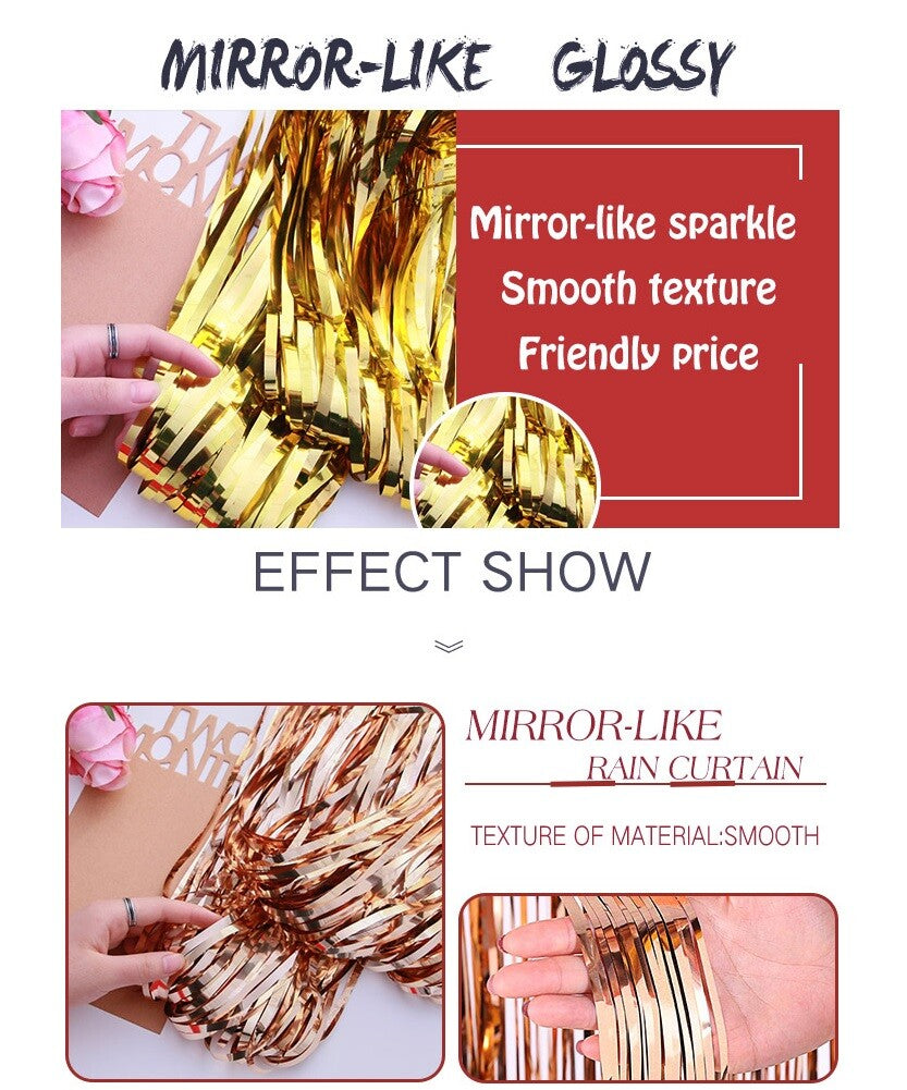 Curtain 2M Birthday Party Wedding Decoration Glossy Fringe Tinsel Foil Door