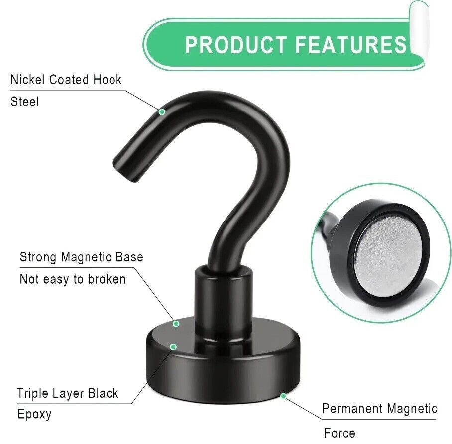 Magnetic Hooks Strong 10x Magnet Hanger Hold Neodymium Hook Heavy Duty Kitchen