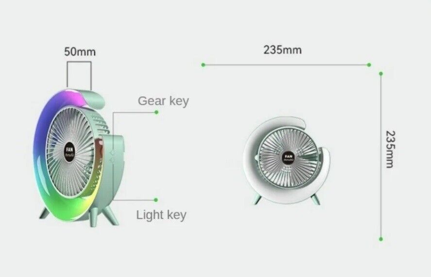 Fan LED Desk Portable USB 3 Speeds Rechargeable Cooler Cooling Silent Wireless