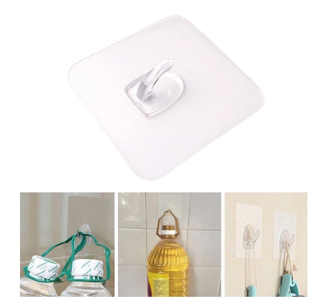 1-10 Coat Hooks Clear Strong Self Adhesive Door Wall Hangers Sticky Seamless