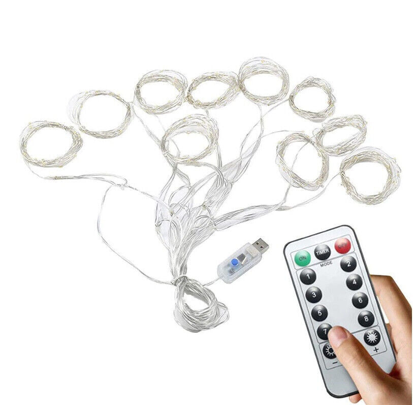 Curtain LED Lights 300 USB Window Fairy Remote Wire Warm White Wedding Xmas New
