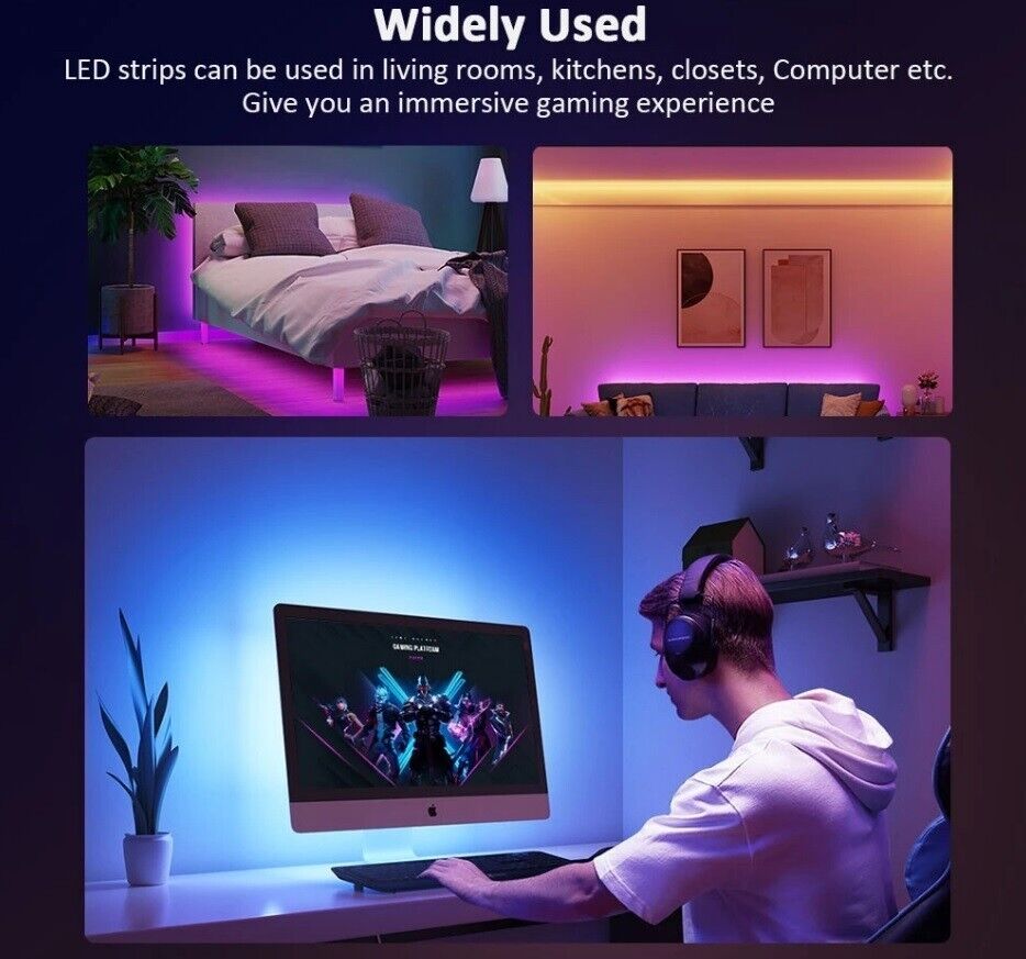LED Strip Bluetooth APP Light RGB 5050 1- 5m Colour Changing Tape TV Kitchen