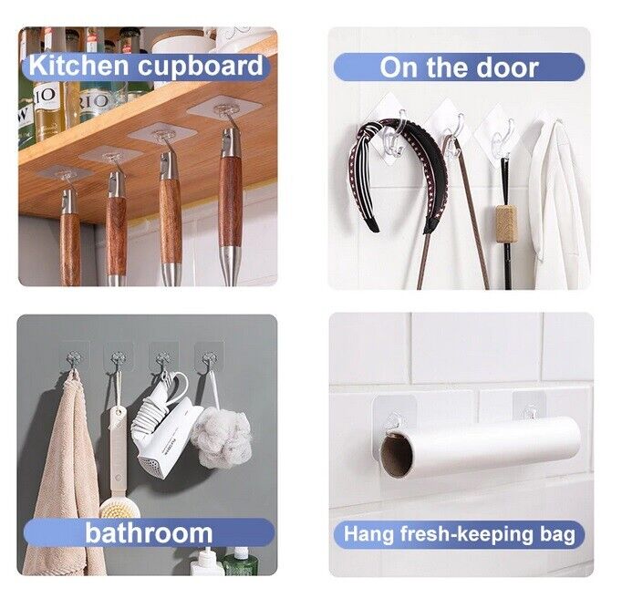 1-20 Self Adhesive Strong Sticky Hooks Heavy Duty Wall Seamless Transparent Glue