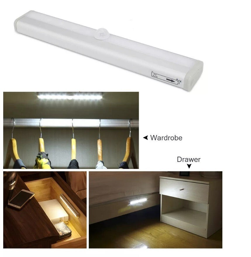 Battery 10LED PIR Motion Sensor Light Strip Cabinet Closet Lamp Sensor Wardrobe