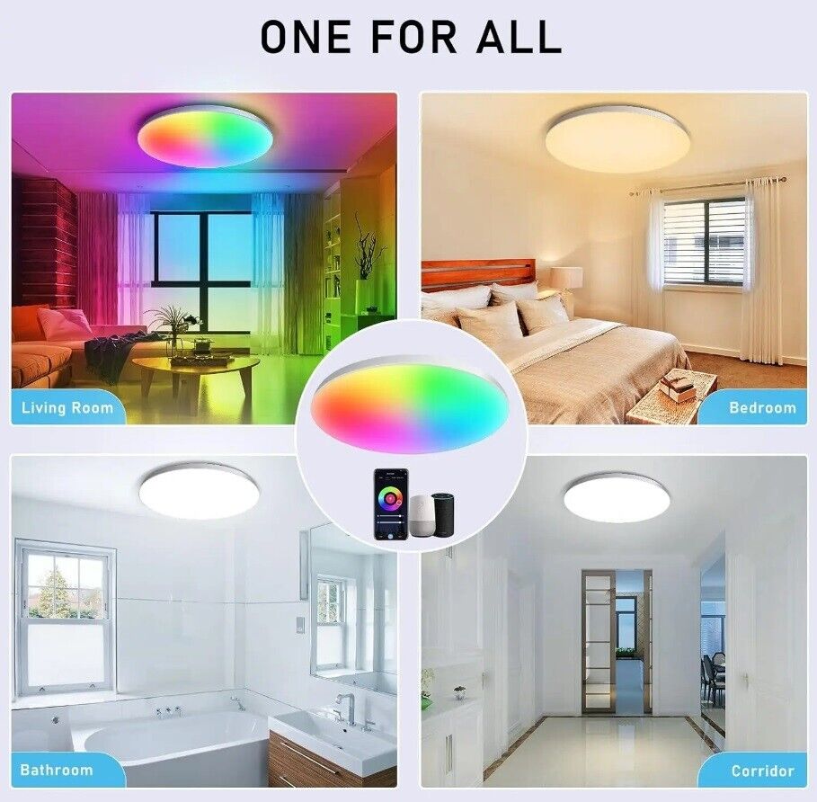 Smart LED Ceiling Light Lamp Colour Changing 30W Alexa Google Bluetooth WIFI RGB