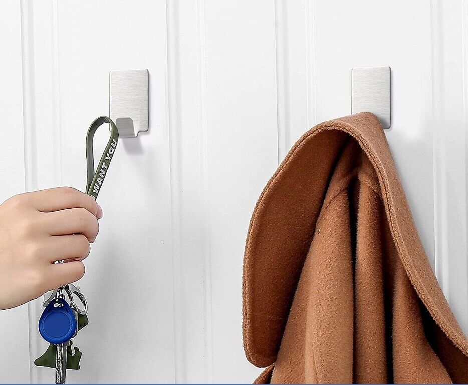 12 Coat Hooks Self Adhesive Sticky Heavy Duty Wall Seamless Stainless Steel