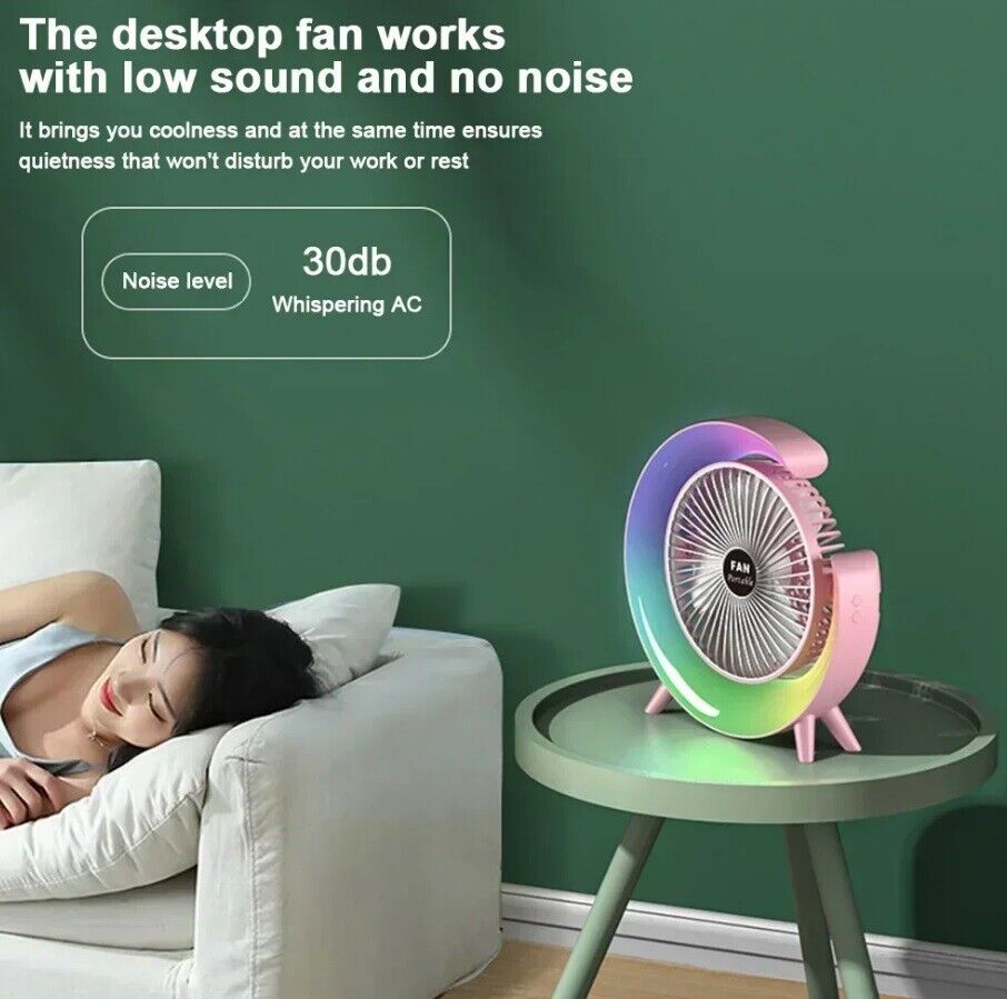 USB Desk Fan LED 3 Speeds Colorful Light