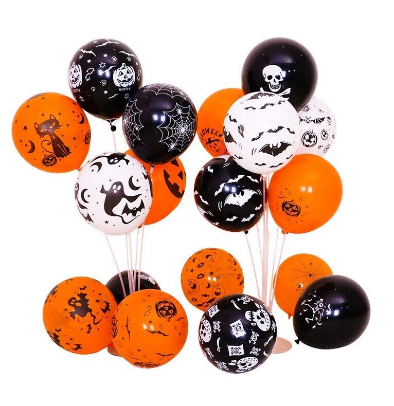 Halloween Balloons Black Orange Spooky Decorations Cobweb Pumpkin Party 12