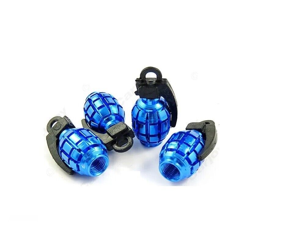 Tyre Valve Dust Caps Grenade Blue Car Bike Motorcycle Alloy X 4 UK Seller