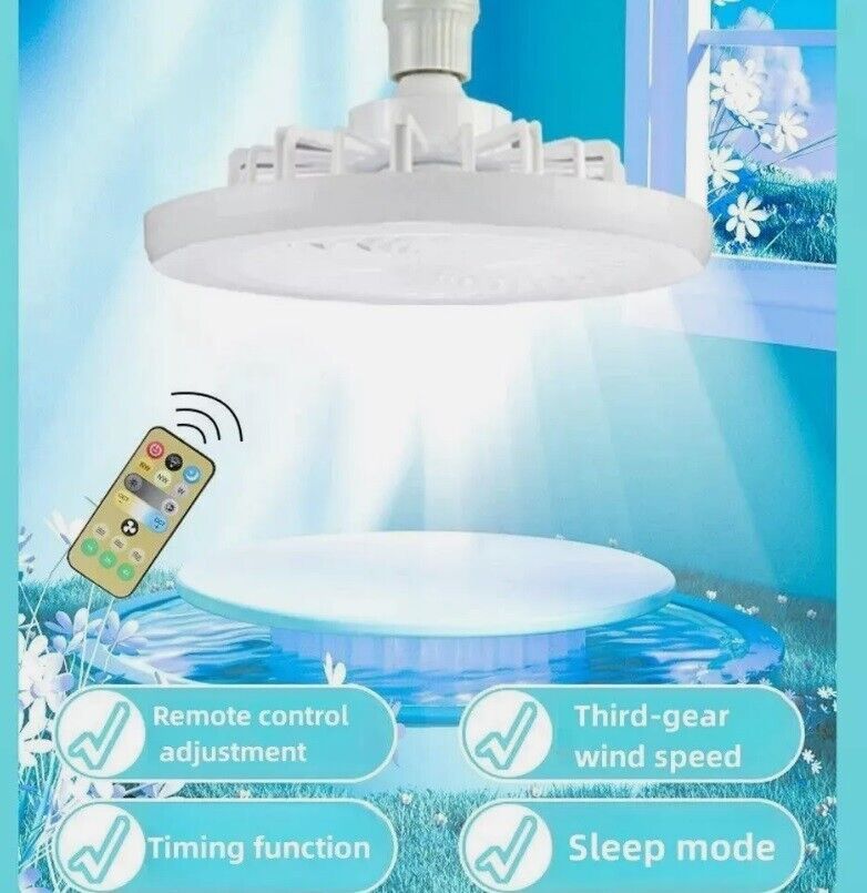 LED Fan Light Ceiling Adjustable Wind Speed Remote Control Bedroom Livingroom UK