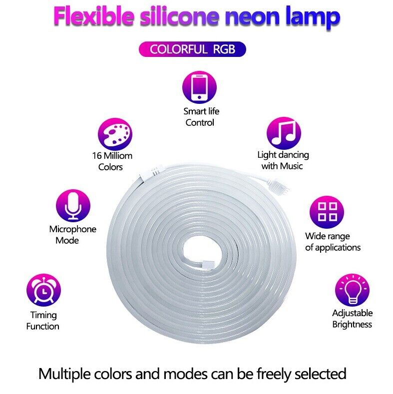 Neon LED Strip Rope Light RGB APP Remote Flexible Waterproof 3/5/10m UK Plug