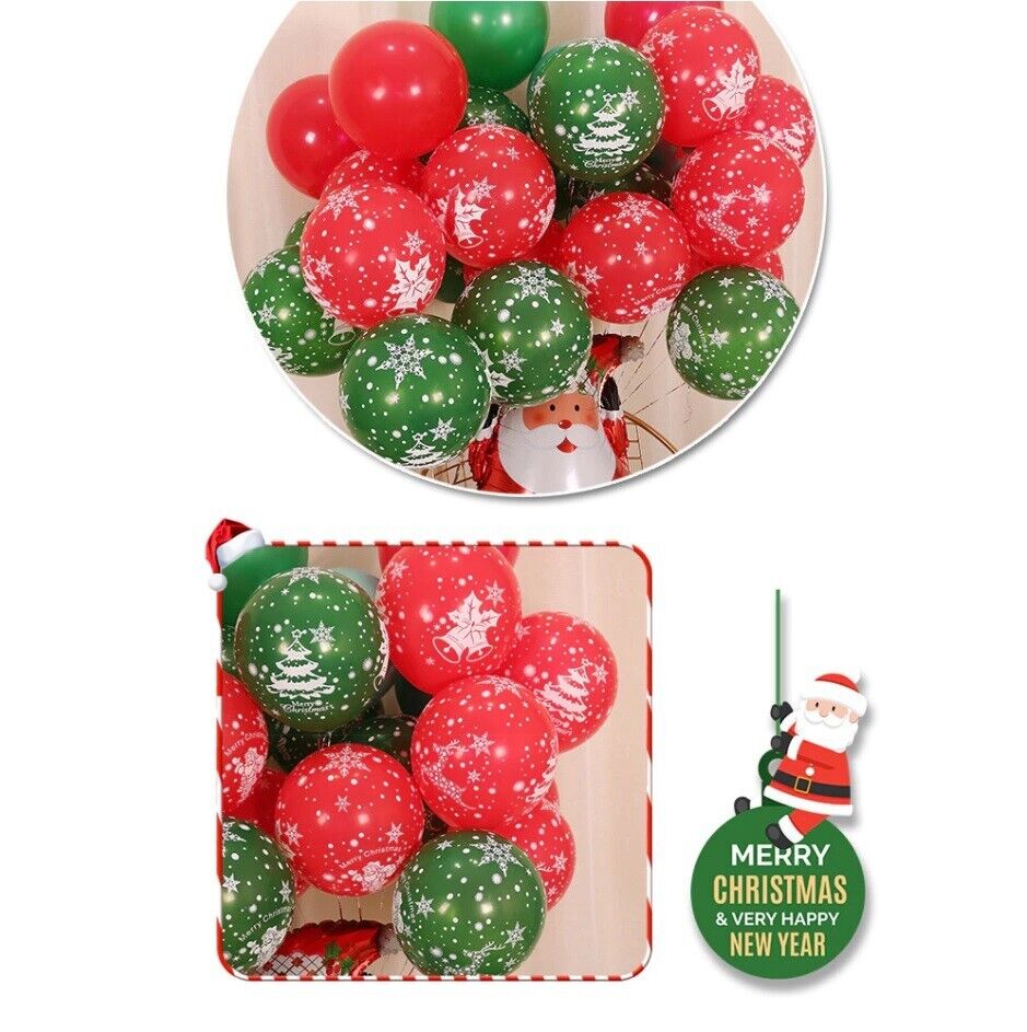 Merry Christmas Balloons x 10 Helium 12” Xmas Red Green Party Decoration Deer UK