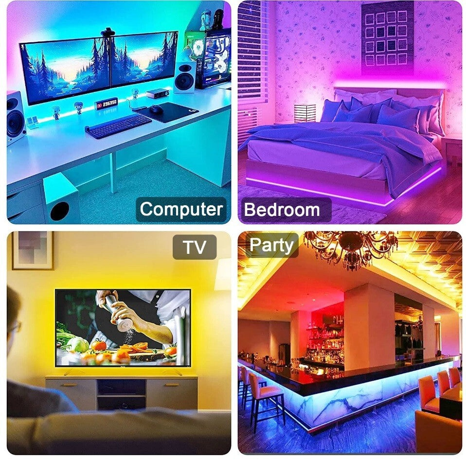 LED Strip Bluetooth APP Light RGB 5050 1- 5m Colour Changing Tape TV Kitchen