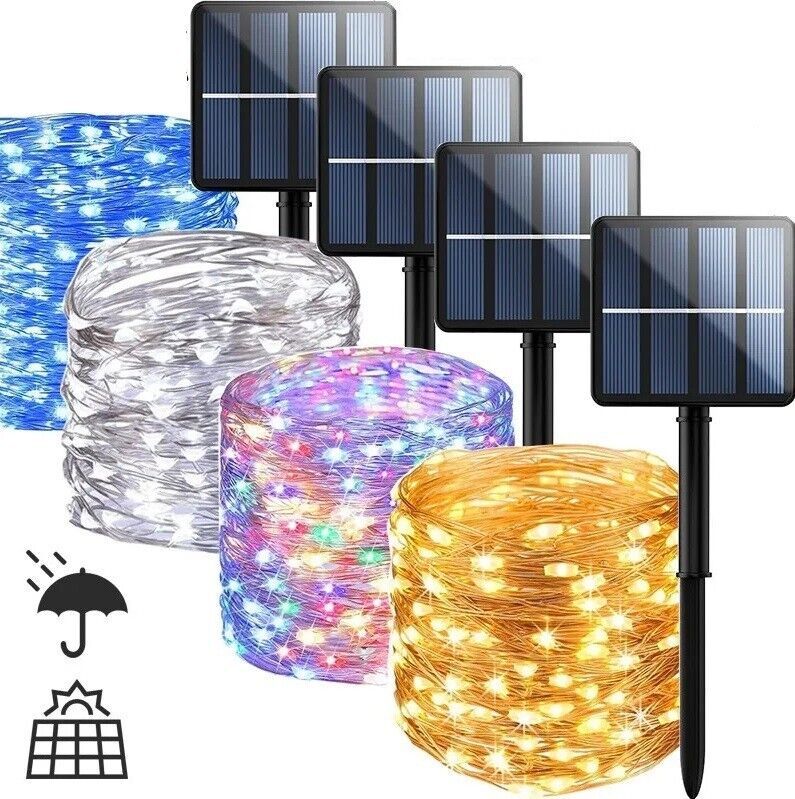 Solar LED Lights Waterproof Copper String Fairy Christmas Wedding Party Garden